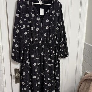 J. Crew Black and White Floral Long Sleeve Dress